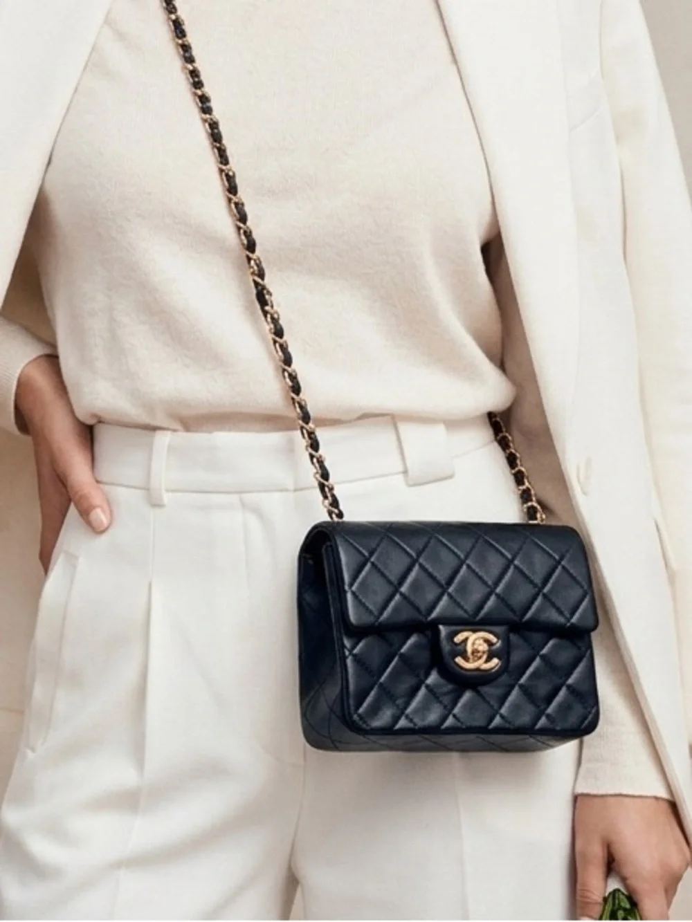 CHANEL Black Quilted Lambskin Mini Flap Crossbody with Gold Chain - Picture 2 of 14
